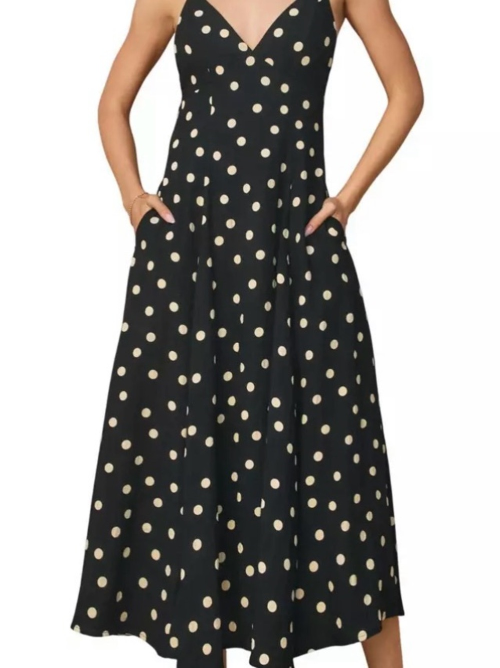Dress Forum Black and Cream Polka Dot Midi Dress